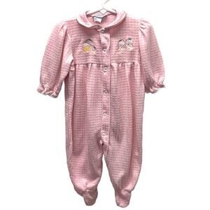 Vintage Babygro Pink Footed Sleeper with Snaps Cats and a Collar